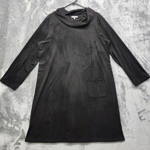 Habitat Dress Womens XL Black Stretch Faux Suede Easy Pocket Long Sleeve Cowl